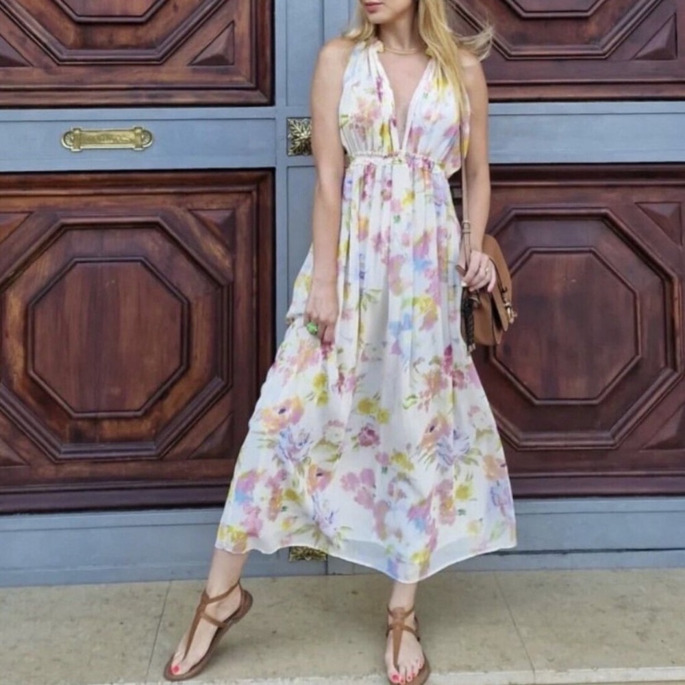 Zara Creampink long floral dress. Small 3204/168 EUC OUNK BEIGE - Picture 3 of 13